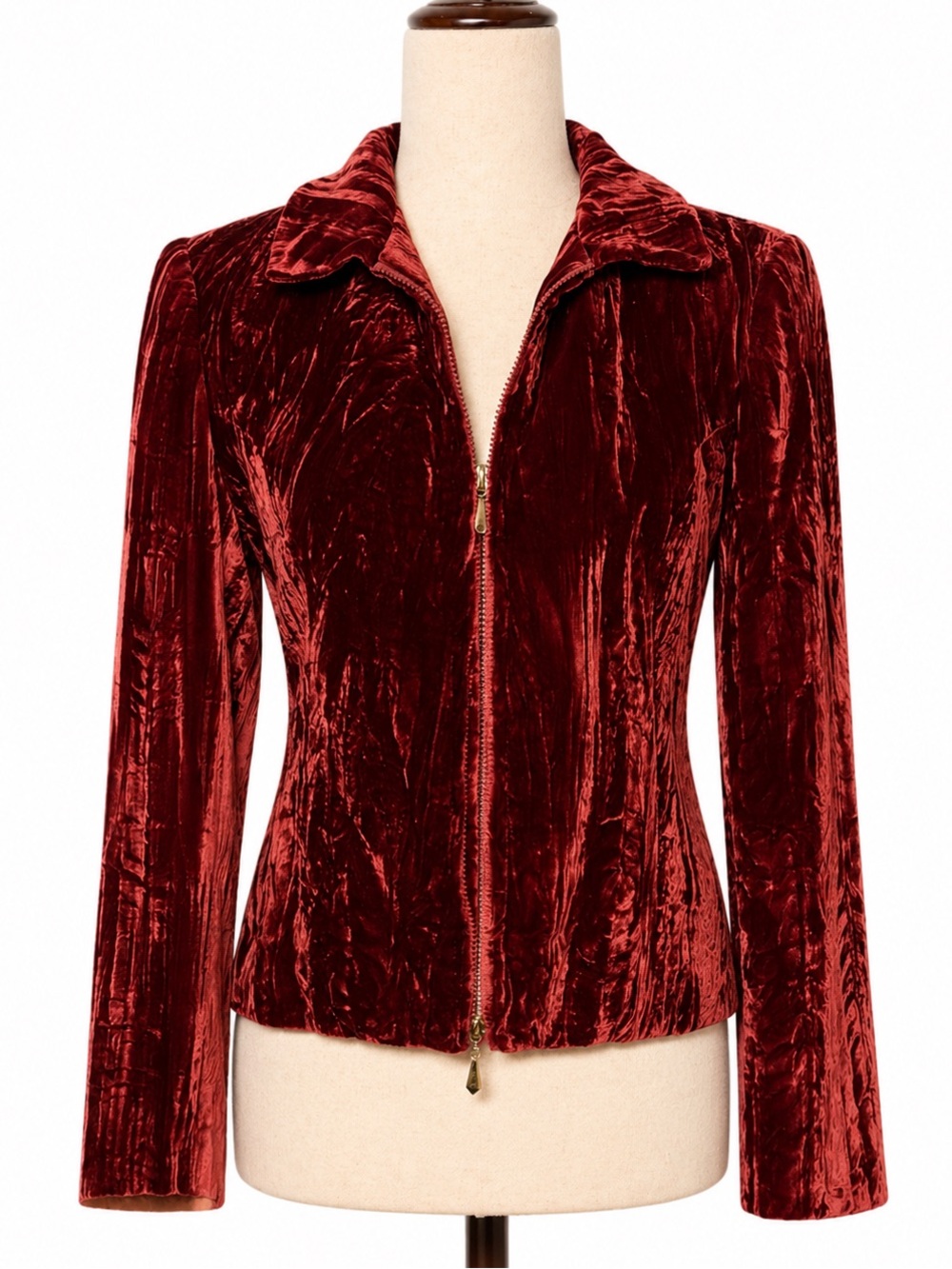 Vintage red crushed velvet jacket- shoulder pads- 90s boho- S